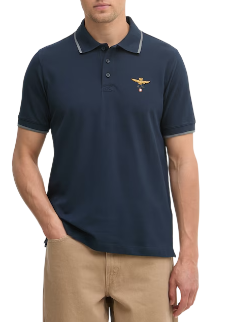AERONAUTICA MILITARE POLO IN PIQUE' DI COTONE CON LOGO BLU