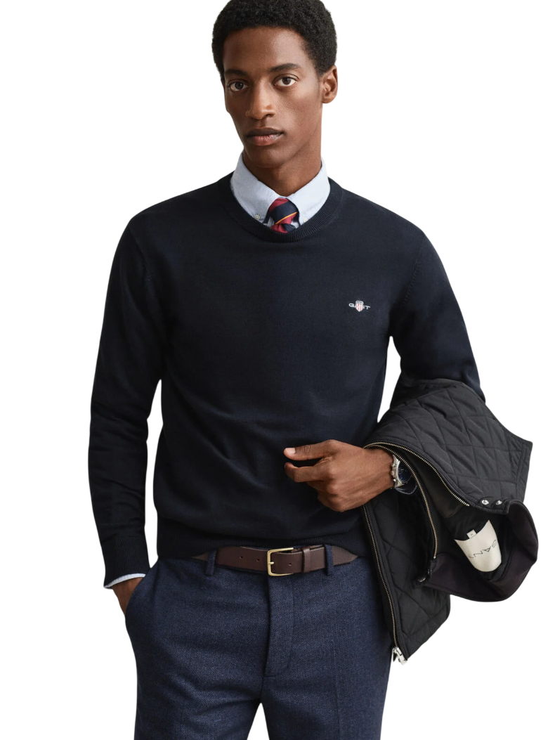GANT MAGLIA GIROCOLLO IN COTONE EVENING BLUE