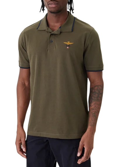 AERONAUTICA MILITARE POLO IN PIQUE' DI COTONE CON LOGO VERDE SCURO