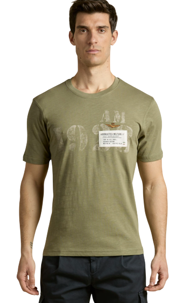 AERONAUTICA MILITARE T-SHIRT STAMPATA EFFETTO VINTAGE LICHEN GREEN