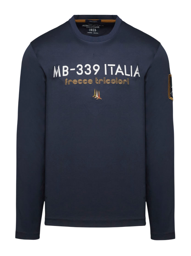 AERONAUTICA MILITARE T-SHIRT MANICHE LUNGHE MB 339 IN COTONE BLU