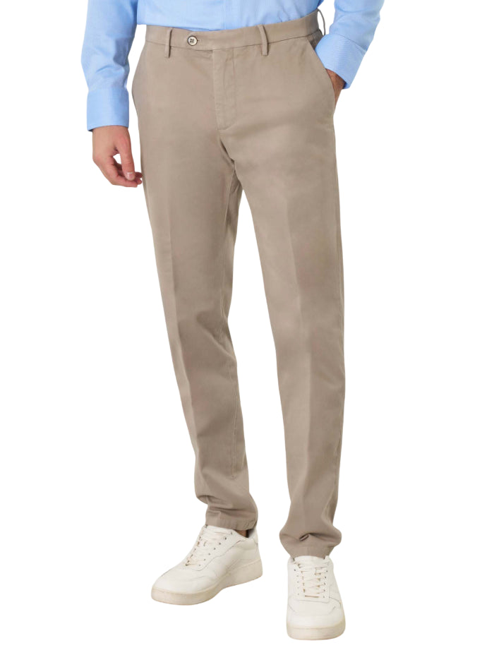 MICHAEL COAL PANTALONE CHINO IN GABARDINA DI COTONE STRETCH BEIGE