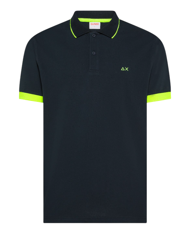 SUN68 UOMO POLO CON BORDI FLUO IN COTONE BLU NAVY