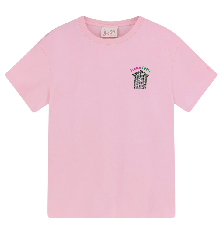 MC2 SAINT BARTH T-SHIRT EMILIE AMO FORTE STRASS COLORE ROSA