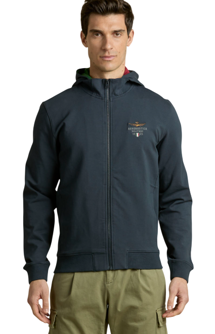AERONAUTICA MILITARE FELPA CON CAPPUCCIO INTERNO TRICOLORE BLU
