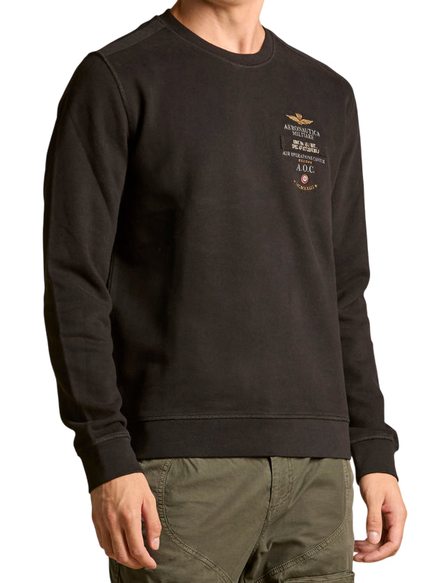 AERONAUTICA MILITARE FELPA GIROCOLLO COTONE EFFETTO VINTAGE NERO