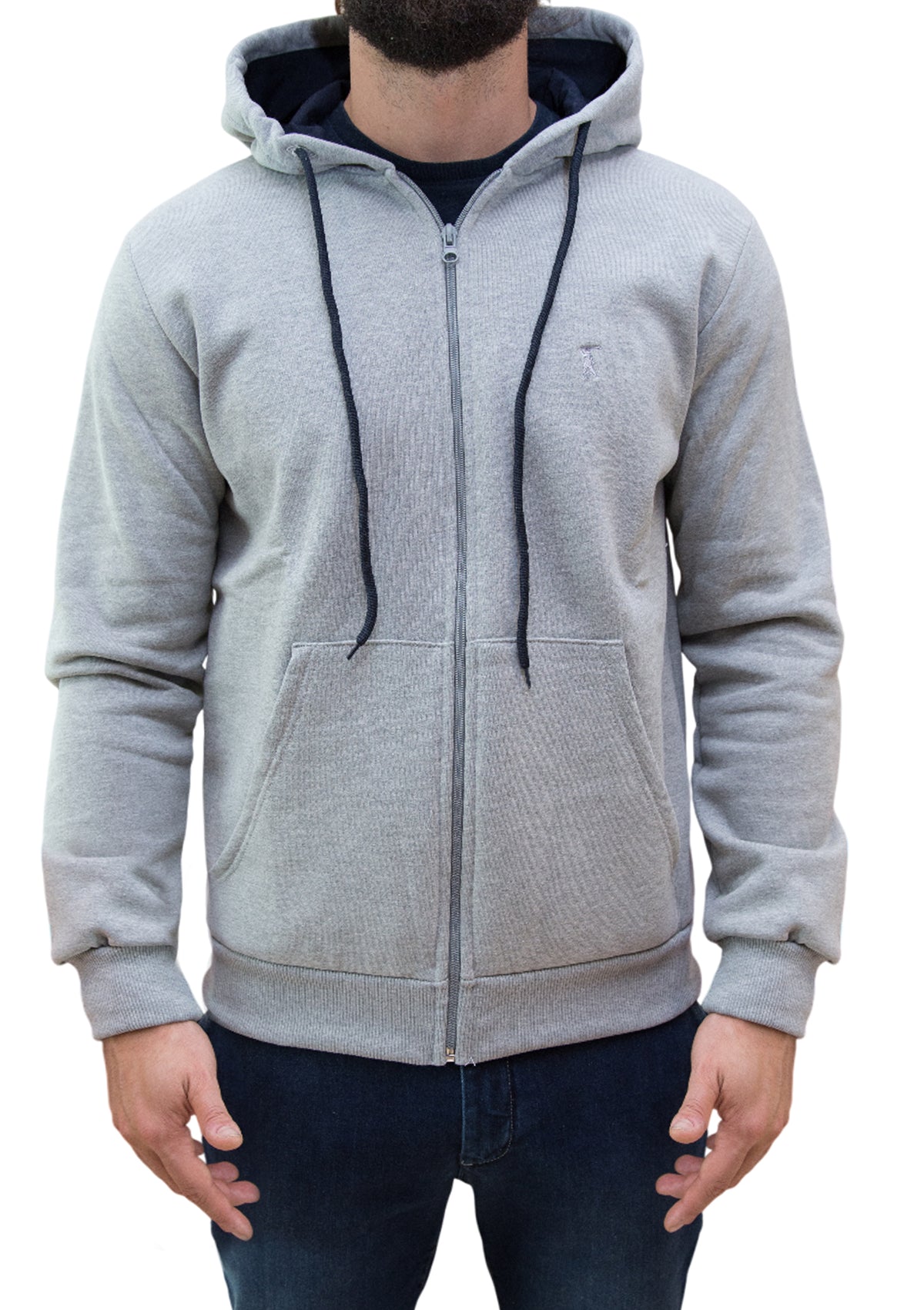 MARK MIDOR FELPA COTONE FULL ZIP E CAPPUCCIO COLORE GRIGIO MELANGE