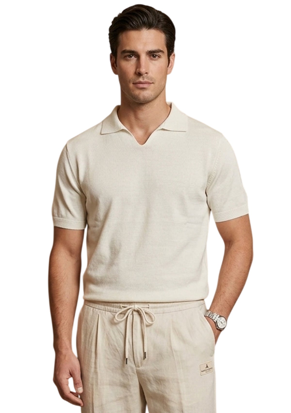 MARK MIDOR POLO CON SCOLLO A V IN COTONE COLORE PANNA