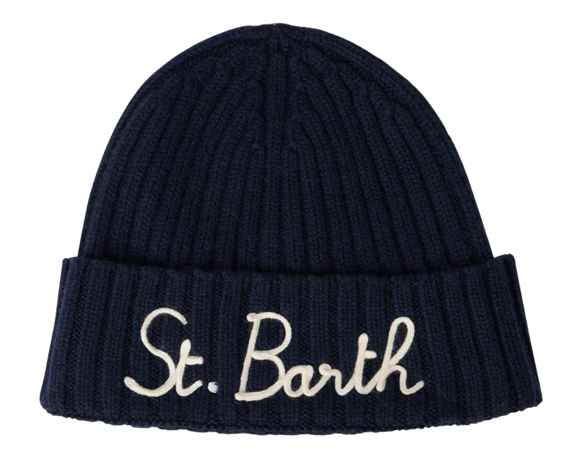 MC2 SAINT BARTH BERRETTO BEANIE WENGERN LAVORATO CON LOGO BLU