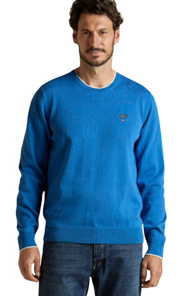 AERONAUTICA MILITARE PULLOVER GIROCOLLO IN COTONE CON RICAMO SONIC BLUE