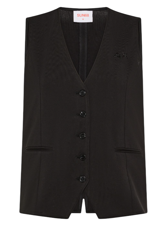 SUN68 GILET DONNA IN PIQUET DI COTONE NERO