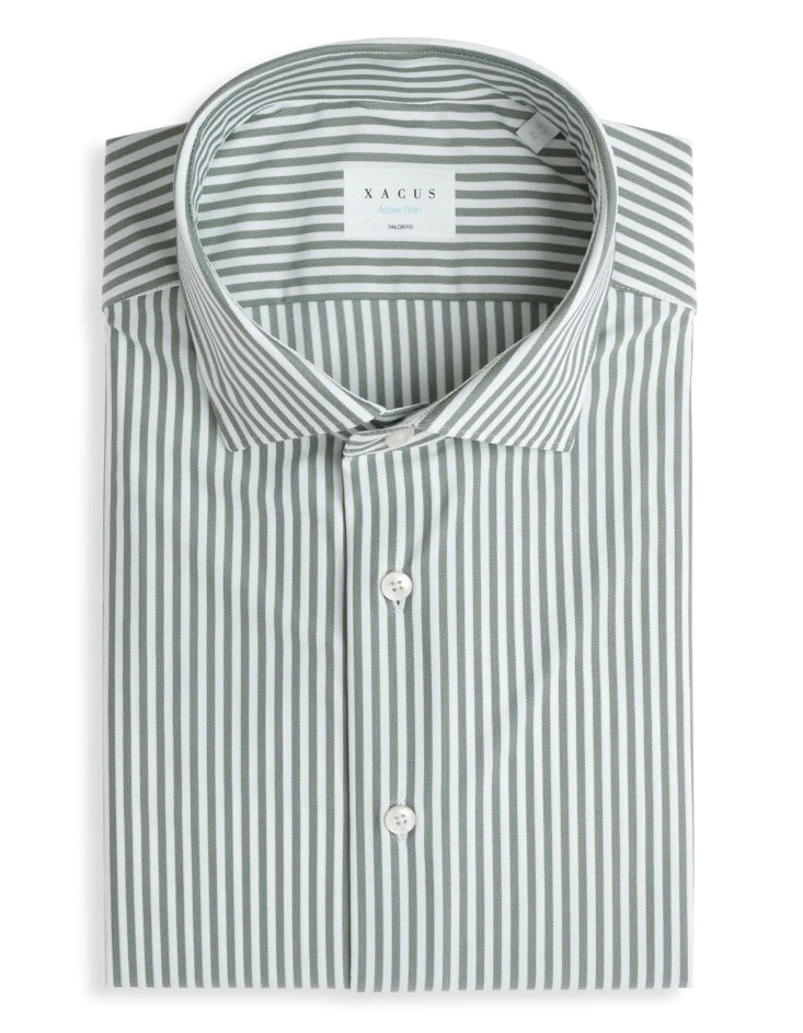 XACUS CAMICIA ACTIVE SHIRT COLLO FRANCESE RIGHE ARMATURATO VERDE