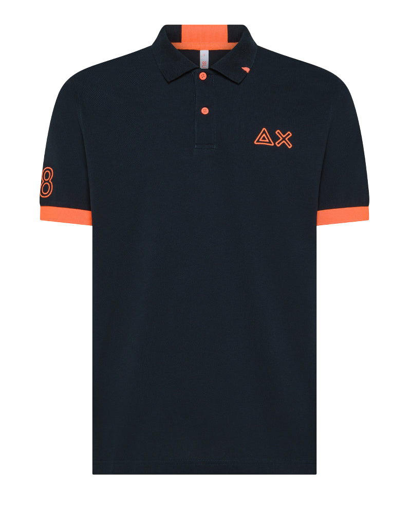 SUN68 UOMO POLO LOGO FLUO NAVY BLUE