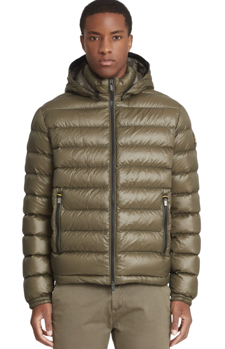 CIESSE PIUMINI PIUMINO CORTO VERDE MILITARE CON CAPPUCCIO STACCABILE