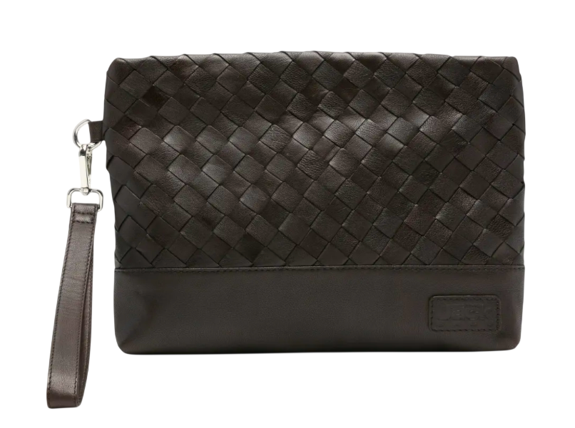 THE JACK LEATHERS POCHETTE IN PELLE AD INTRECCIO COLORE DARK BROWN