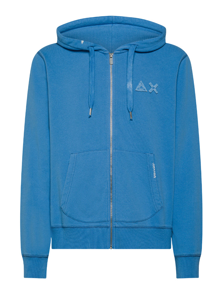 SUN68 FELPA HOODIE ZIP VINTAGE BROKEN FLEECE AVIO