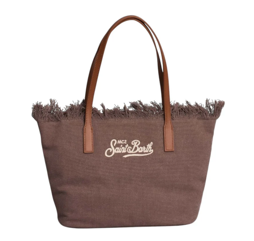 MC2 SAINT BARTH BORSA CITY BAG MID FRINGE 01742L CANVAS 18 EMB MARRONE