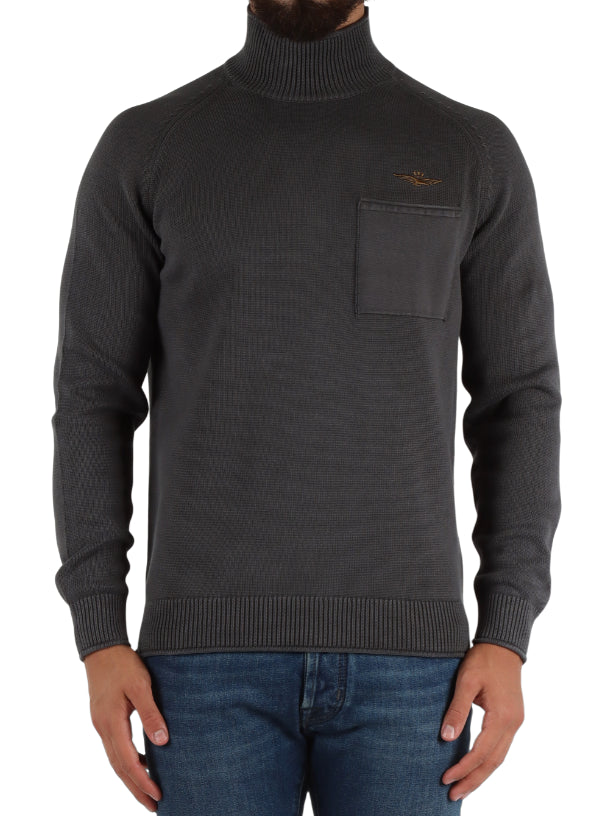 AERONAUTICA MILITARE MAGLIA COLLO ALTO IN COTONE CON TASCHINO BELUGA GREY