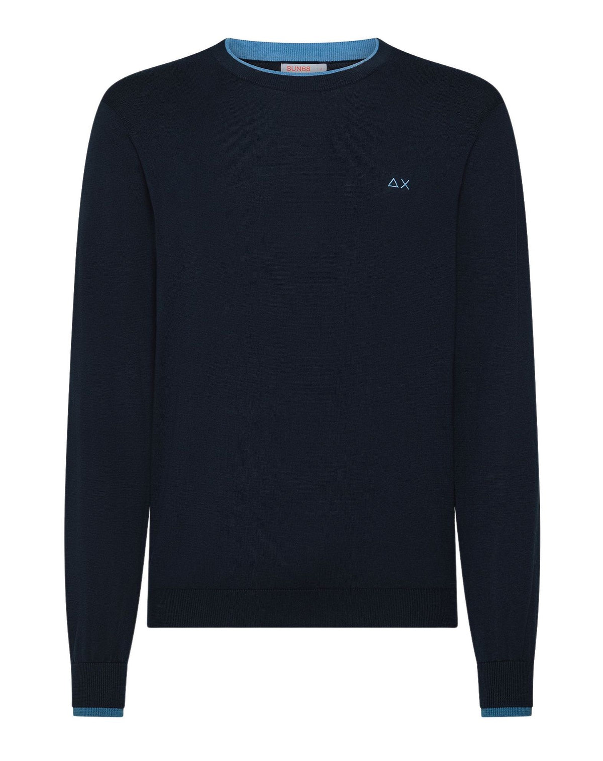 SUN68 UOMO MAGLIA SWEATER NECK DOUBLE RIB NAVY BLUE