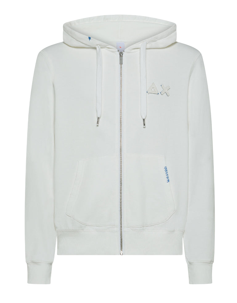SUN68 FELPA HOODIE ZIP VINTAGE BROKEN FLEECE BIANCO PANNA