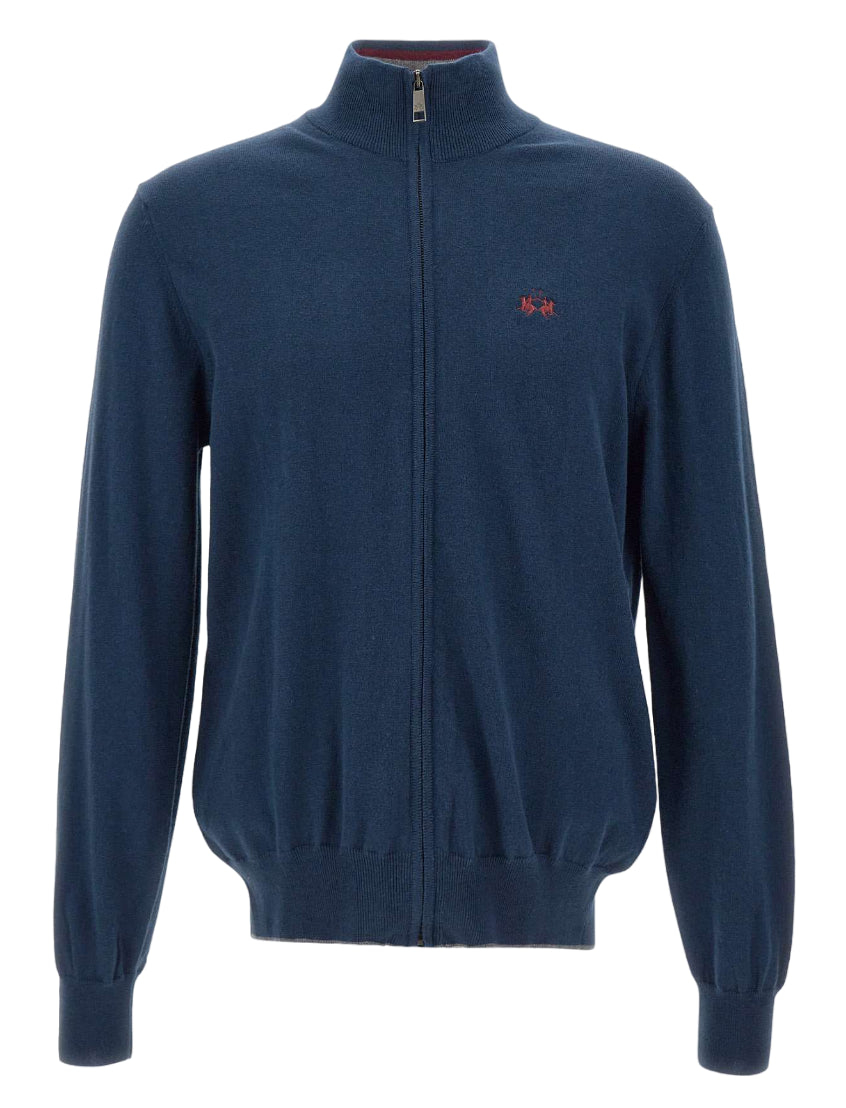 LA MARTINA MAGLIA FULL ZIP IN COTONE E LANA BLU NAVY