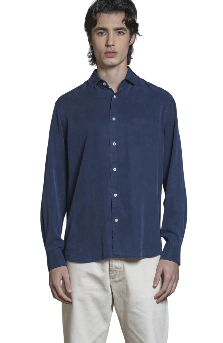 IMPURE CAMICIA NIGEL FRENCH COLLAR IN TESSUTO LYOCELL BLU