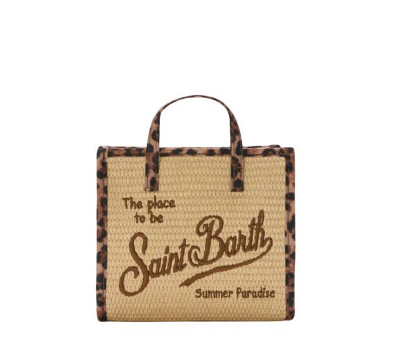 MC2 SAINT BARTH BORSETTA VIVIAN MINI IN TESSUTO EFFETTO PAGLIA CON PROFILI LEOPARDATI
