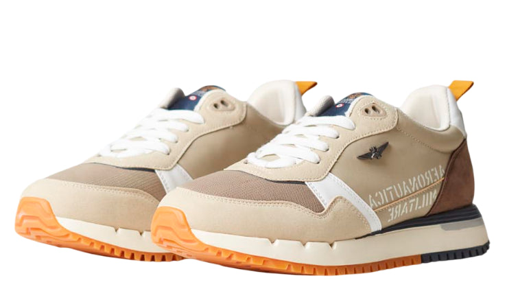 AERONAUTICA MILITARE SNEAKERS UOMO CASUAL CON AQUILA IN METALLO MOUTON BEIGE