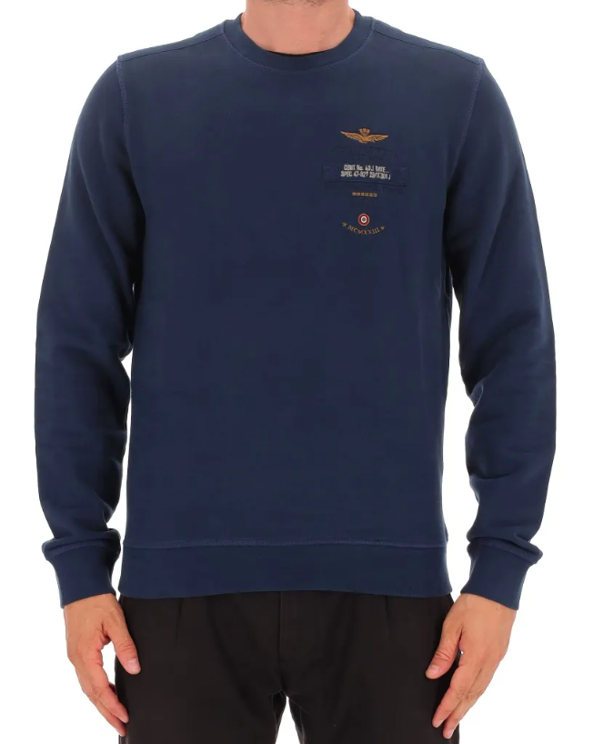 AERONAUTICA MILITARE FELPA GIROCOLLO COTONE EFFETTO VINTAGE TITAN AVIO