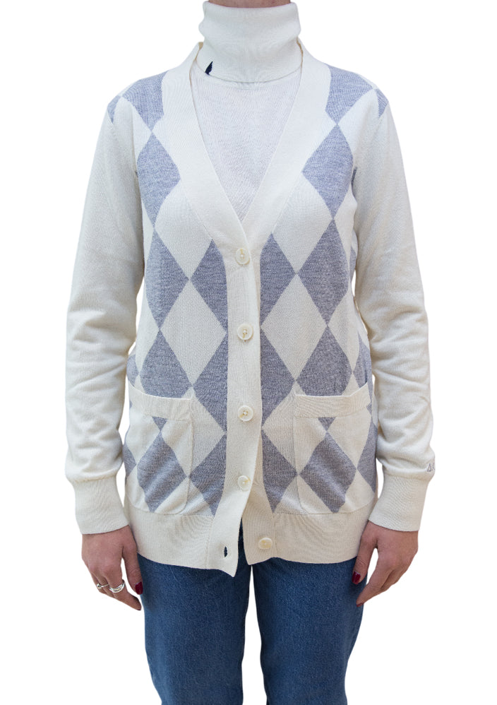 SUN68 CARDIGAN DONNA ARGYLE L/S GRIGIO/BIANCO PANNA