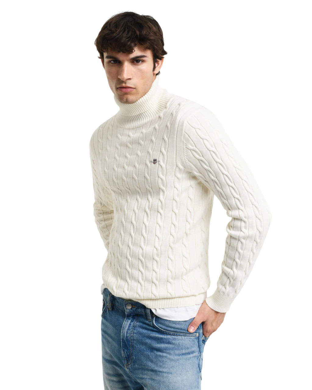 GANT MAGLIA UOMO DOLCEVITA IN COTONE A TRECCE CREAM