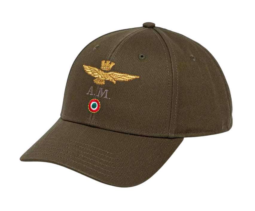 AERONAUTICA MILITARE BERRETTO DA BASEBALL IN COTONE VERDE MILITARE