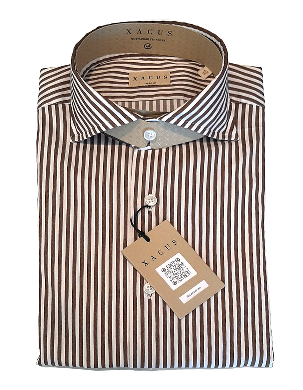 XACUS CAMICIA TAILOR WASHED A RIGHE BIANCO MARRONE