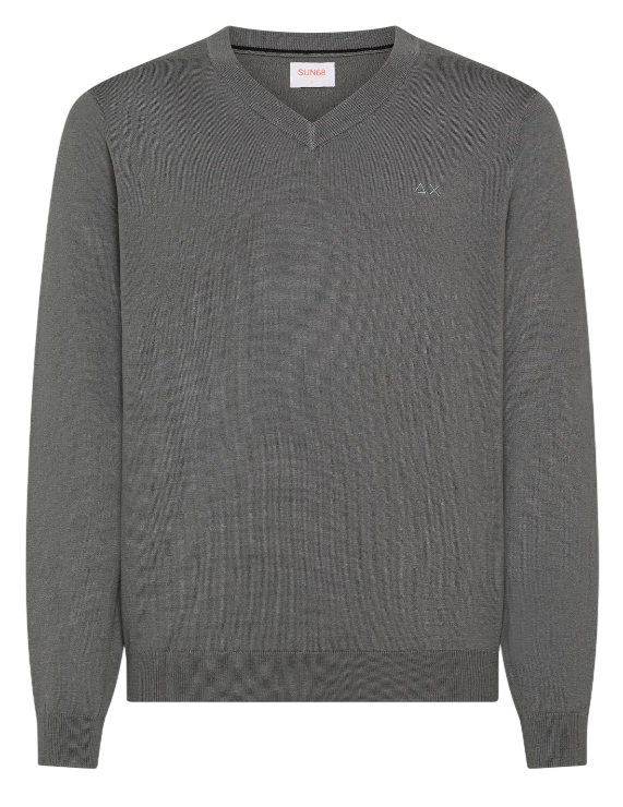 SUN68 UOMO MAGLIA IN LANA E COTONE CON SCOLLO A V COLORE GRIGIO SCURO