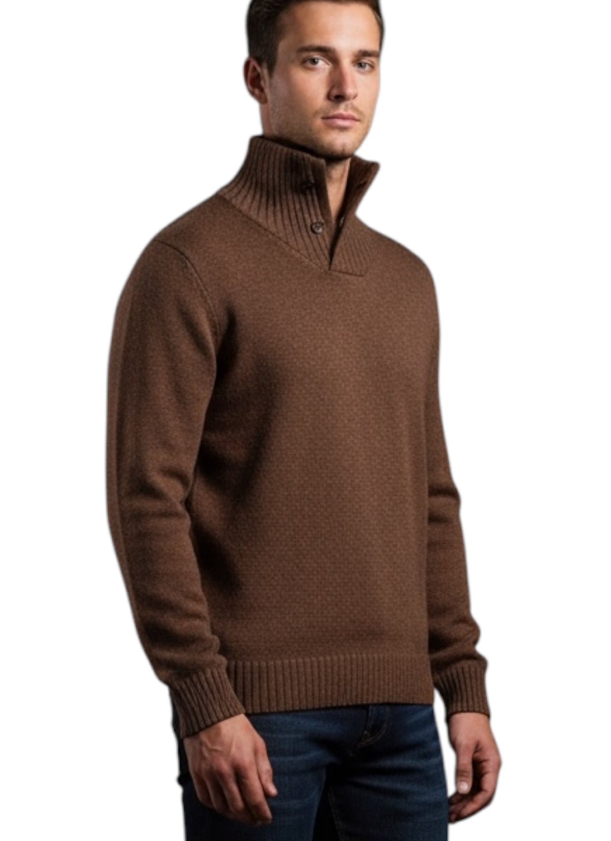 MARK MIDOR MAGLIA COLLO ALTO CON BOTTONI IN LANA MERINO MARRONE