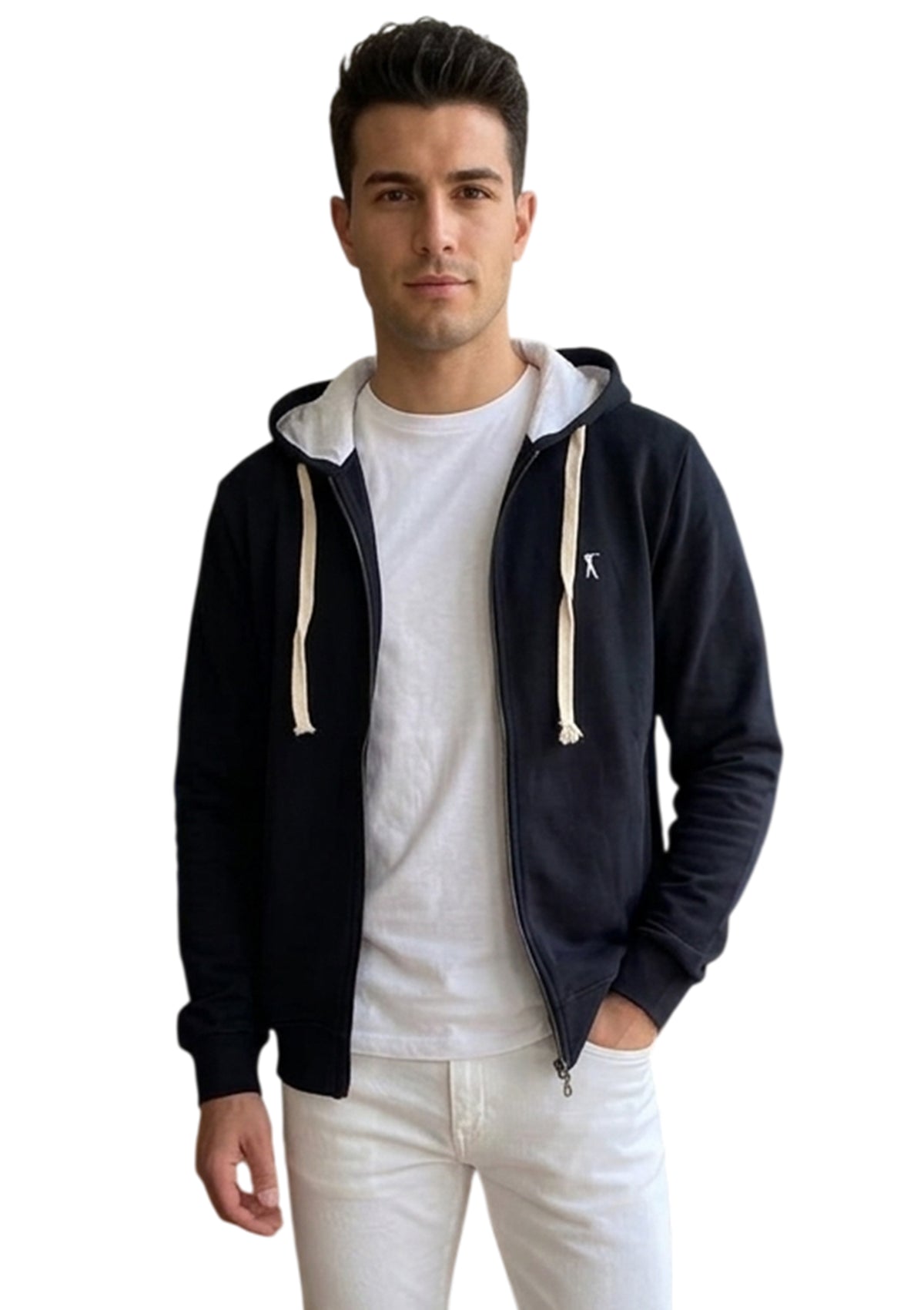 MARK MIDOR FELPA CAPPUCCIO E ZIP 100% COTONE NERO