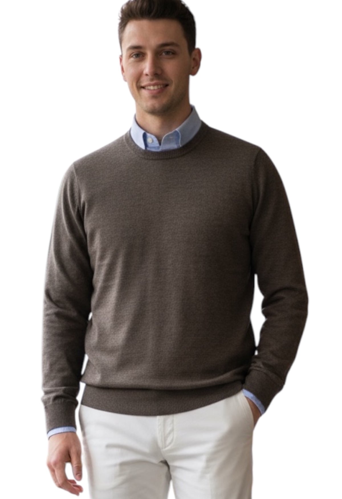 MARK MIDOR MAGLIA GIROCOLLO IN LANA MERINO EXTRAFINE NOCE