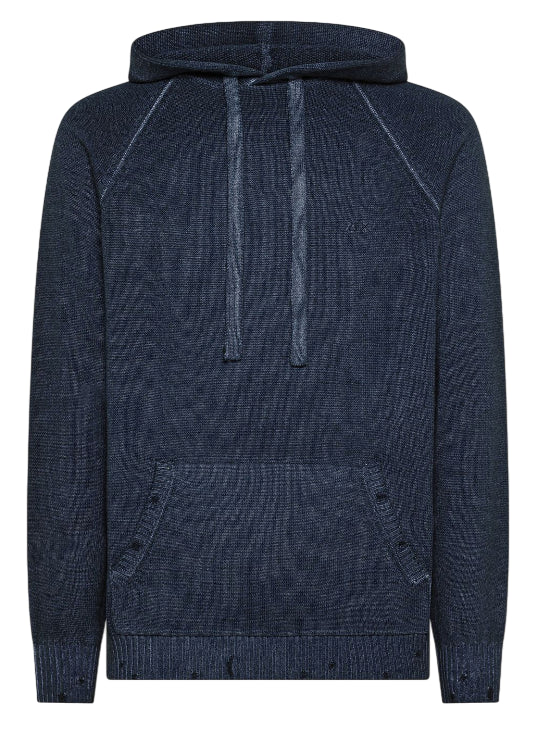 SUN68 UOMO MAGLIA IN LANA VINTAGE CON CAPPUCCIO NAVY BLUE