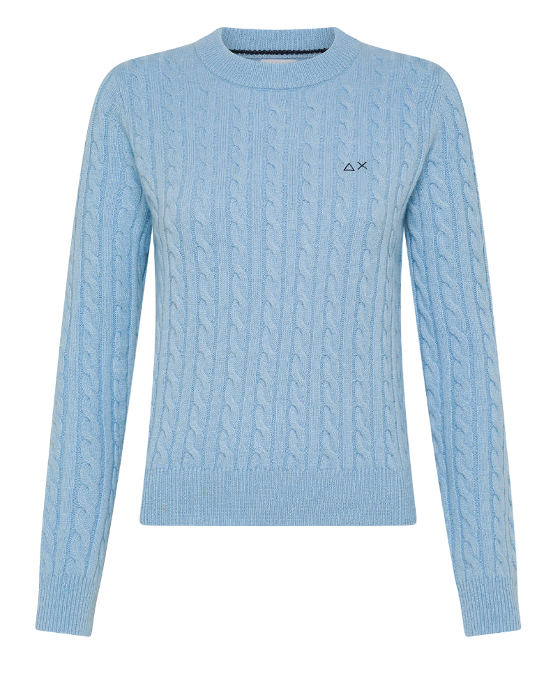 SUN68 MAGLIA A TRECCE IN MISTO CASHMERE SKY BLUE