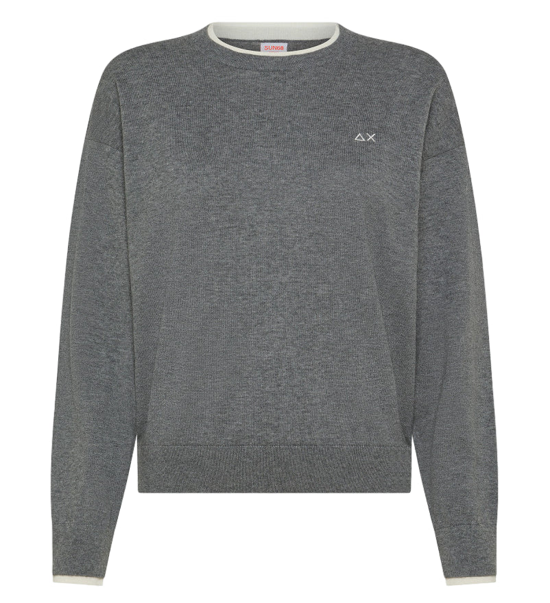 SUN68 MAGLIA ROUND NECK DOUBLE RIB L/S COLORE GRIGIO SCURO