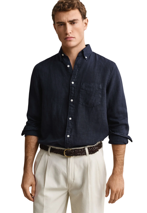 GANT CAMICIA IN LINO REGULAR EVENING BLUE
