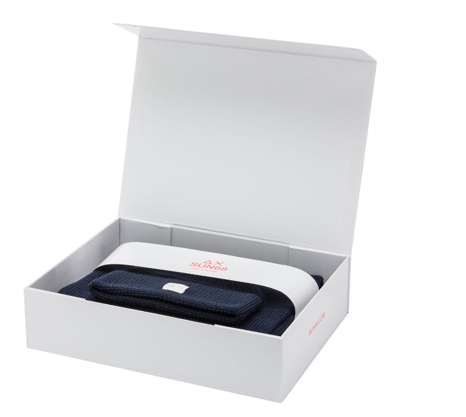 SUN68 BERRETTO E SCIARPA IN LANA COORDINATI COLORE NAVY BLUE