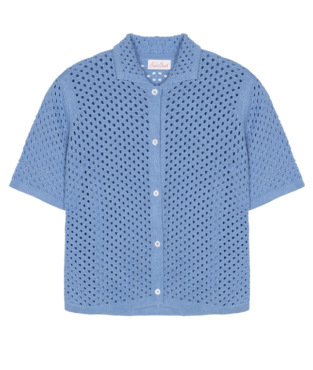 MC2 SAINT BARTH POLO CARDIGAN DONNA ELOWEN IN MAGLIA COLORE DUSTY BLUE