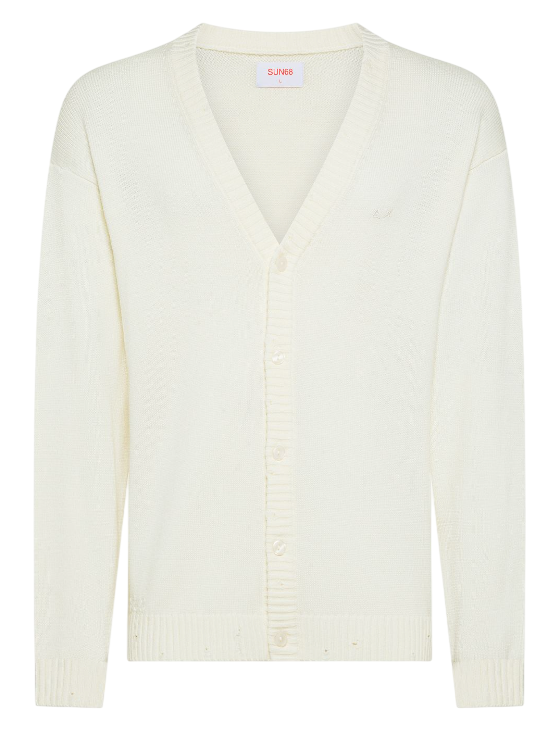 SUN68 UOMO CARDIGAN IN LANA EFFETTO VINTAGE BIANCO PANNA