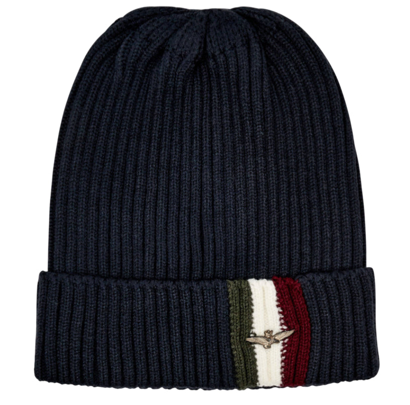 AERONAUTICA MILITARE BERRETTO A MAGLIA LARGA PATCH AQUILA BLU NAVY