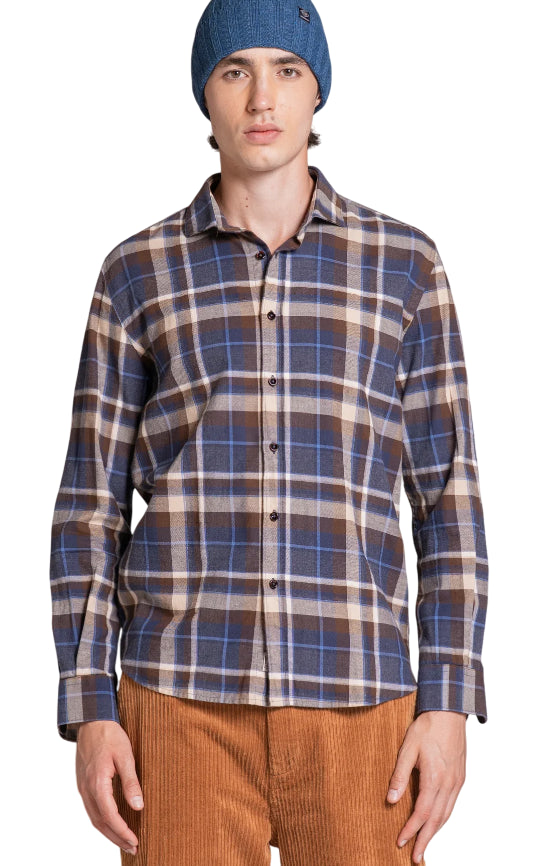 IMPURE CAMICIA RILEY COLLAR FRENCH IN COTONE NAVY CHECK