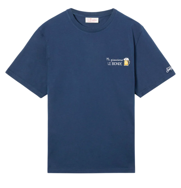 MC2 SAINT BARTH T-SHIRT PORTOFINO BLU CON RICAMO MI PIACCIONO LE BIONDE