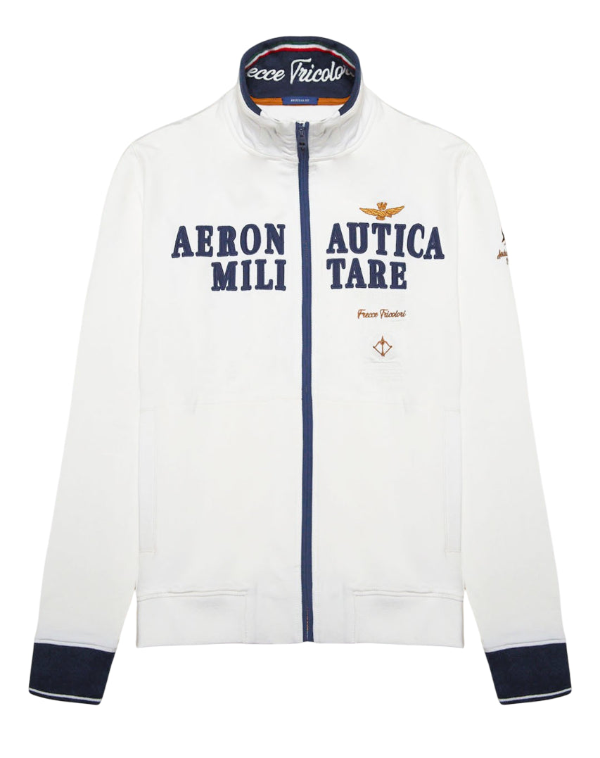AERONAUTICA MILITARE FELPA RICAMATA CON SCIE TRICOLORI OFF WHITE