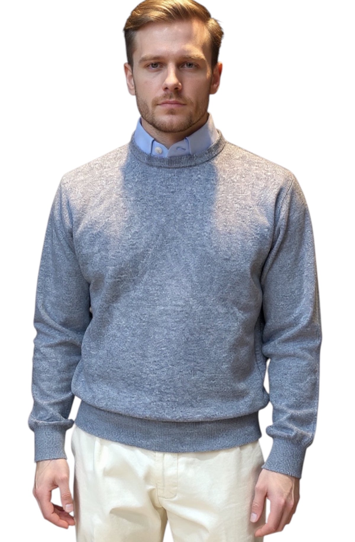 MARK MIDOR MAGLIA GIROCOLLO IN LANA MERINO E CASHMERE COLORE GRIGIO MEDIO