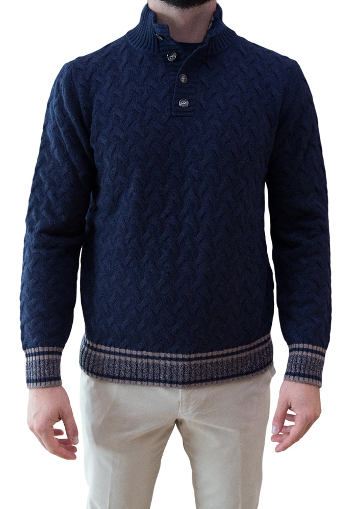 MARK MIDOR PULLOVER LAVORAZIONE A TRECCE COLORE BLU NAVY